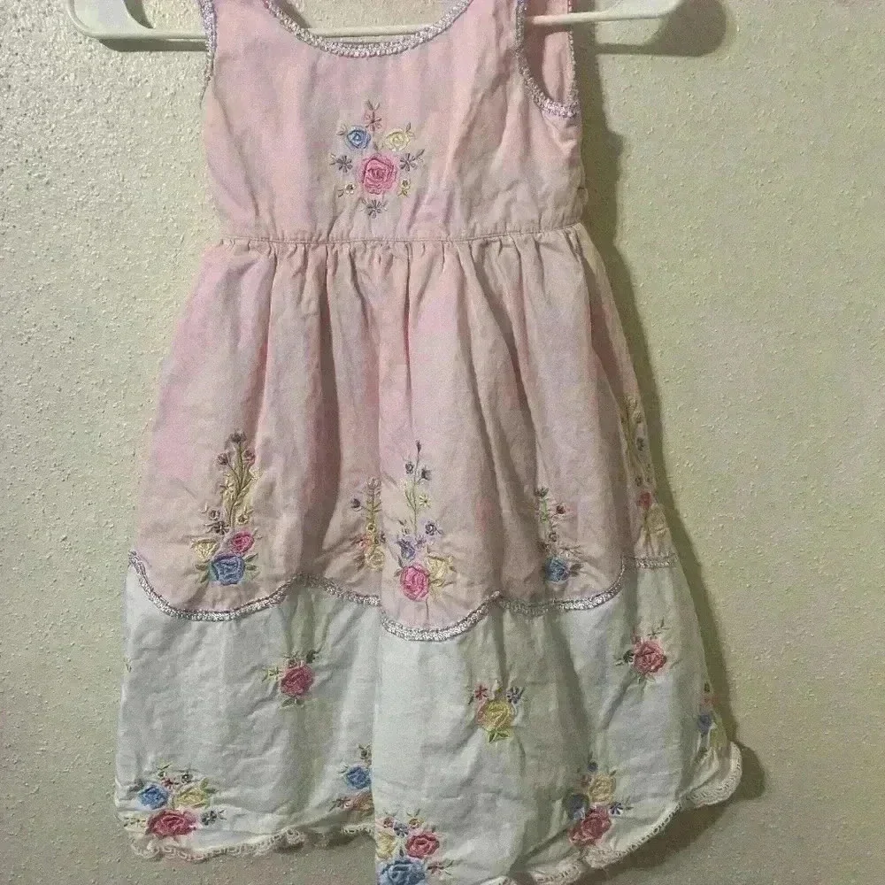 Cotton Kids Embroidered Floral Dress, Size 6